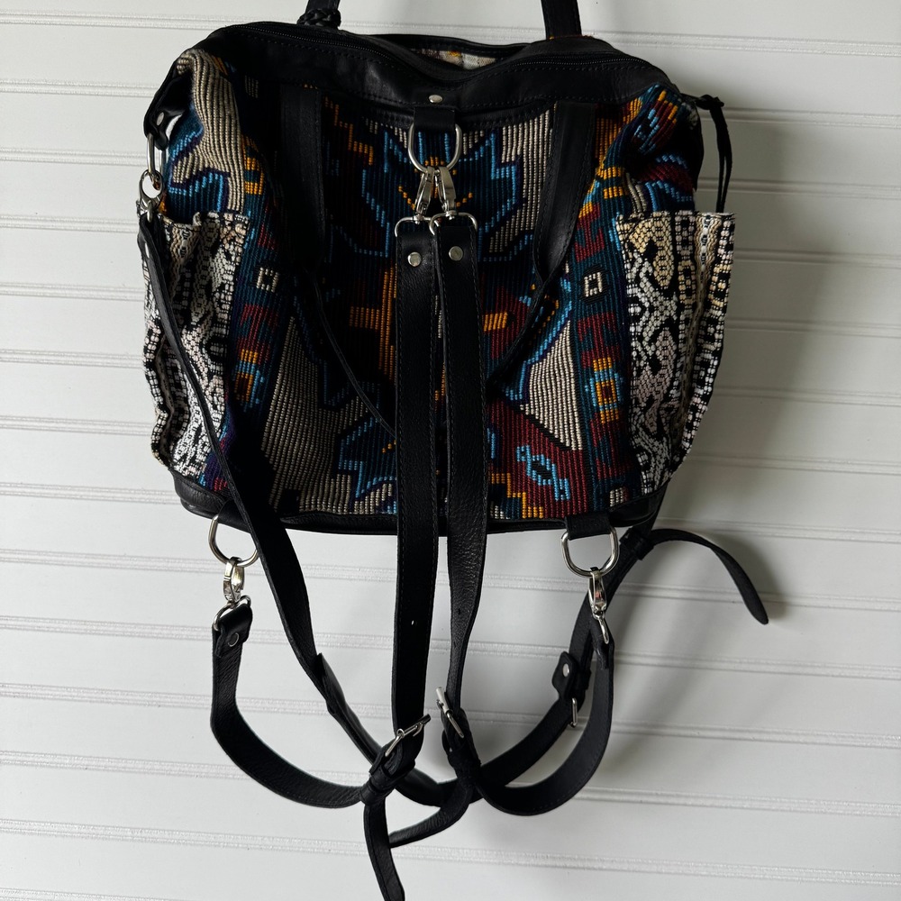 Maria's Artisan Shop Boho Tribal Woven Leather Tote Bag Fringe Backpack - Picture 14 of 14